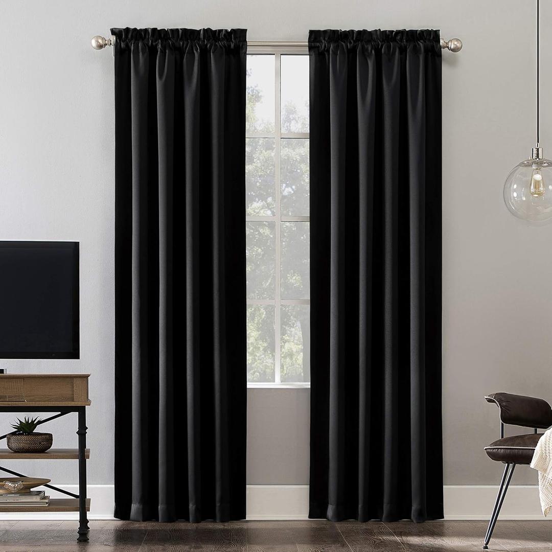 Sun Zero Oslo Theater Grade Extreme Total Blackout Rod Pocket Curtain Panel, 52" x 63", Black