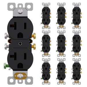 AIDA 20 Amps Outlets Duplex Electrical Receptacle Outlets, Electrical Outlet, 20Amp 125V Heavy-Duty Wall Outlet, Residential, 3-Wire, Self-Grounding, UL Listed, Side Wire (10 Pack, Black)