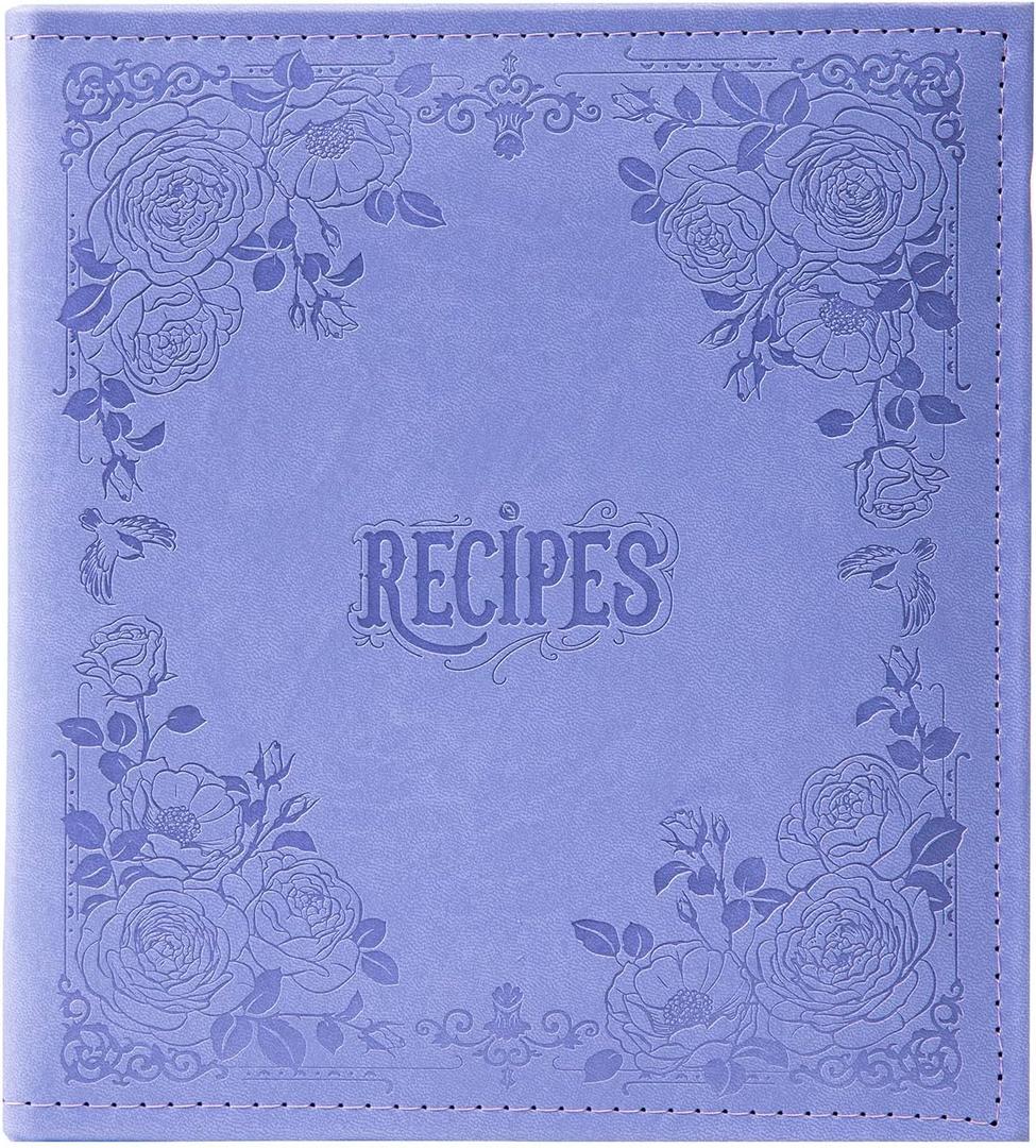 COFICE Recipe Book to Write in Your Own Recipes, 8.5x9.5 Recipe Ring Binder with PU Faux Leather Cover, 4x6 Cards and Tabbed Dividers, Purple