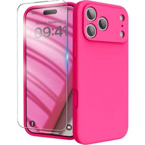 for iPhone 17 Pro Max Case, Liquid Silicone Cover with Camera Protection Anti-Scratch Soft Microfiber Lining Shockproof Protective Phone Case for iPhone 17 Pro Max 6.9", Hot Pink