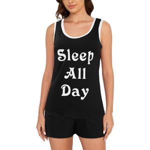 HONG HUI Womens Pajama Sets Sleeveless Tank Top and Shorts Pj Set Sleepwear,S-XXL (Small, Black)