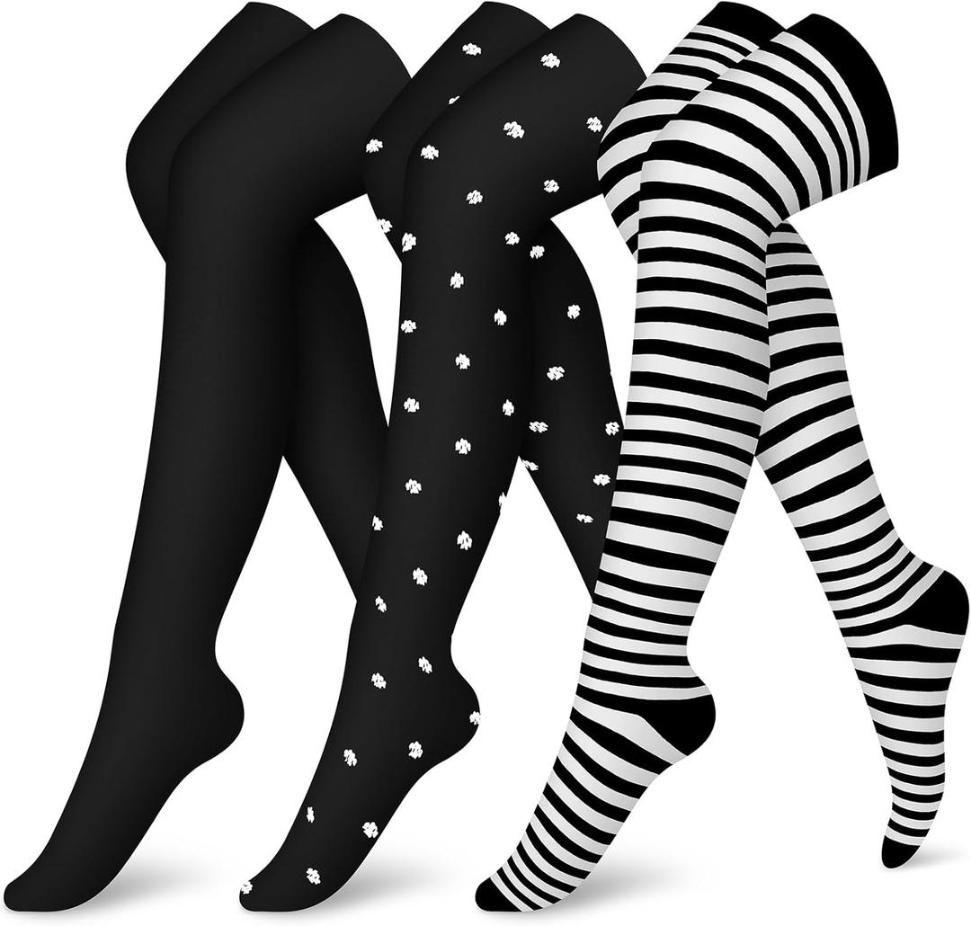 CHARMKING Compression Socks (3 Pairs) Knee High Compression Sock for Women & Men Stockings for Running, Cycling,Athletic (Large-X-Large, 09 Black/White/Black)