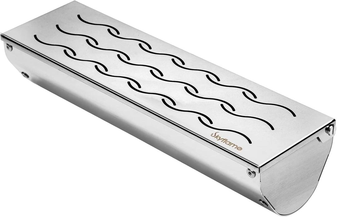 Skyflame Stainless Steel Smoker Box for Wood/Smoking Chips, Universal Barbecue Meat Smoking with Large Wavy Vent and Hinged Lid, Compact Size for Gas BBQ Grill Smoky Grilling, V-Shape