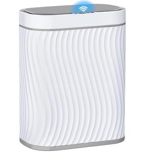 Steo Bathroom Small Trash Can with Automatic Touchless Lid, 2.6 Gallon Smart Garbage Can Narrow Waterproof Trash Bin for Bedroom, Office, Living Room (White Grey)
