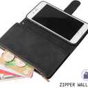 UEEBAI Wallet Case for iPhone 7/8/SE 2022 5G/SE 2020, Premium PU Leather Magnetic Handbag Zipper Case Kickstand Card Slots Wrist Strap Flip Cover for iPhone SE3/SE2 - Black