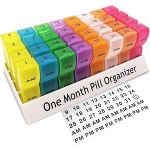 Monthly Pill Organizer 2 Times a Day, 30 Day One Month Pill Box AM/PM, Weekly Pill Holder Pill Case for Vitamins, Fish Oil, Supplements & Medication
