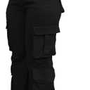 Cargo Pants for Women Elastic Waisted Straight Wide Leg Casual Pants with Multi Pockets (Medium, Black2984)