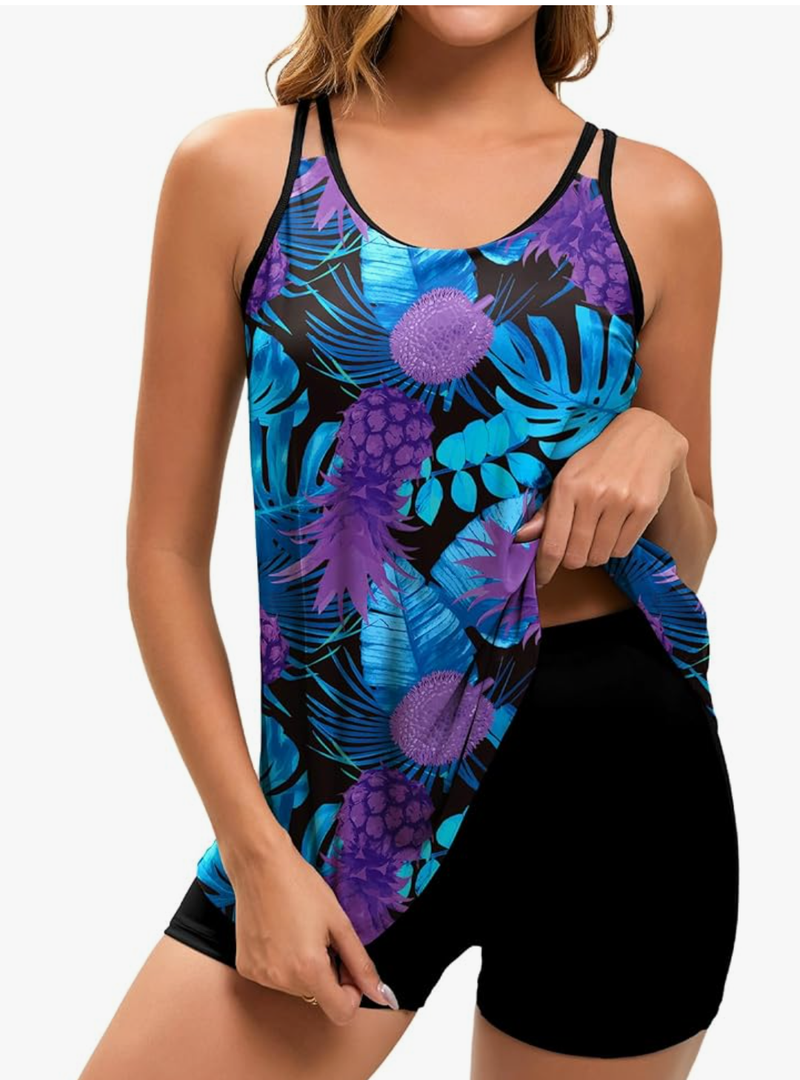 Arolina Tankini Swimsuits for Women Tummy Control Two Piece Bathing Suits Flowy Swim Tops with Boy Shorts, Size M