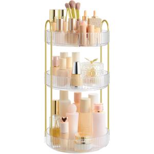 SONGMICS Makeup Organizer, 3-Tier Round Rotating Skincare Organizer Countertop, Customizable, Toiletries Vanity Organizer, Lazy Susan, Gift, Transparent UJKA011W02