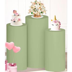 Cylinder Stand Covers Set of 3 Sage Green Pedestal Covers Spandex Cover for Cylinder Pedestal Round Cylinders Cover Dessert Table Display Plinth Pillars Cover for Birthday Wedding Decor