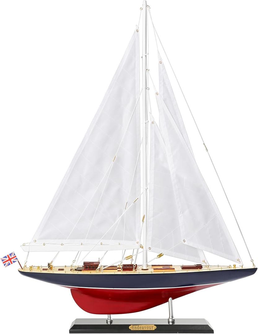 Wooden Sailboat Decor Ship Model 28" Endeavour America's Cup Scale Yacht Replica Nautical Home Accents, Large