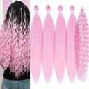 Light Pink Braiding Hair Pre Stretched with Ocean Wave Wavy Braiding Hair Pink Boho Hair Curly Synthetic Deep Ocean Wave Crochet Hair Extensions for Boho Braids Bohemian (5 Packs)
