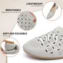 Rominz Women's Flats Shoes Comfortable Black PU Leather Ballet Flats for Women Casual Round Toe Dress Shoes Slip on Shoes Lightweight Foldable(Grey,US5)