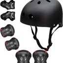 Skateboard Bike Helmet for Adults Adjustable Knee Elbow Pads Wrist Guards Protective Gear Helmets Set Teens for Bicycle Cycling Skate Scooter Bicycle Helmet (Small( Head:19-21inch), Black-2)