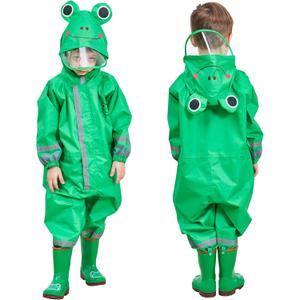 SSAWcasa Toddler Rain Suit, Kids Muddy Play Buddies One Piece Hoodie Rain Jacket Coat Poncho Gear Coverall Baby Girl Boy (Green, S)