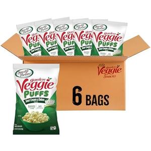 Sensible Portions Veggie Puffs, Sour Cream & Onion Flavor, Gluten-Free Chips, 3.75 Ounce Bag, 6-Pack, Best Before: 24 Jan 2026