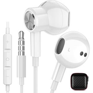 Wired Earbuds Headphones 3.5mm Jack for MP3 Player MP4 Airplane Kids School Student Aux Headset Corded Earphones with Microphone Noise Isolation Plug in Ear Buds for iPhone 6 Laptop Computer White