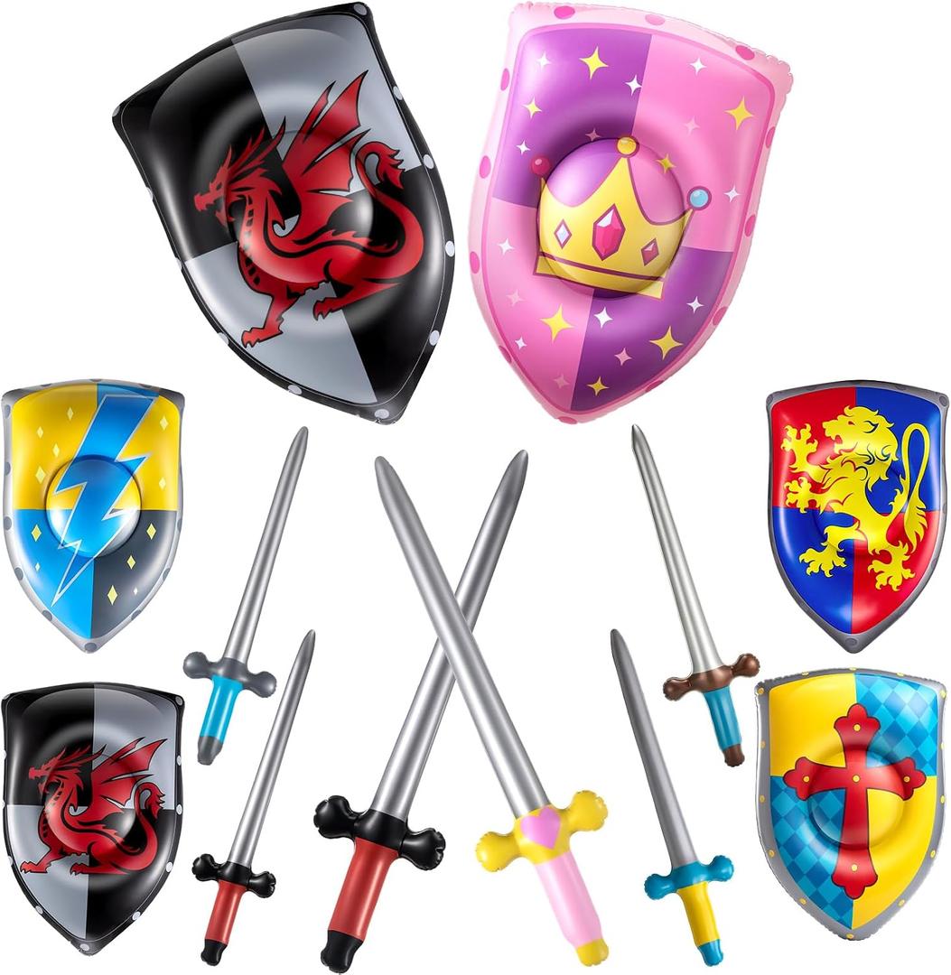 Poen 24 Pcs Inflatable Sword and Shield Medieval Knight Party,5 Styles