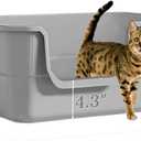 Low Entry Litter Box for Kittens & Senior Cat, High Sided Kitty Litter Boxes with Handle, Anti-Splash Plastic Large Litter Tray Pan for Big Cats, Easy to Clean, 19.6" L*13.7" W*8.6" H (Grey)