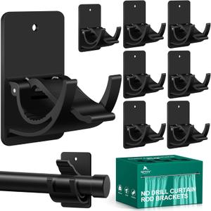 No Drill Curtain Rod Brackets, 8 PCS Self Adhesive Curtain Hooks 20lb, Peel and Stick Wall Hooks, Renter Friendly Upgrades for Apartment, Kitchen, Bathroom, Dorm, Living Room and RV
