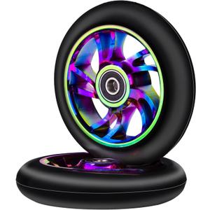 2 Pack 100mm Scooter Wheels,88A Replacement Scooter Wheel with ABEC-9 608RS Bearings Installed for Pro Scooters Kick Scooters, Multi-Color