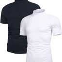 Poriff Men's Casual Mock Turtleneck Pullover Tops Short Sleeve Slim Fit T-Shirts Basic Solid Color Tees,XL