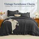 JOLLYVOGUE Black Comforter Full Size, 3 Pieces Seersucker Lightweight Full Size Bedding, All Season Fluffy Microfiber Bedding Comforter Set with 1 Ruffle Comforter and 2 Ruffle Pillowshams