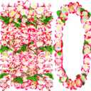 Hoteam 24 Counts Pink White Hawaiian Leis Necklace Tropical Flower Lei Floral Luau Party Decorations Hawaiian Flower Luau Necklaces Hula Dance Garland Headbands for Beach Birthday Wedding Party Favor