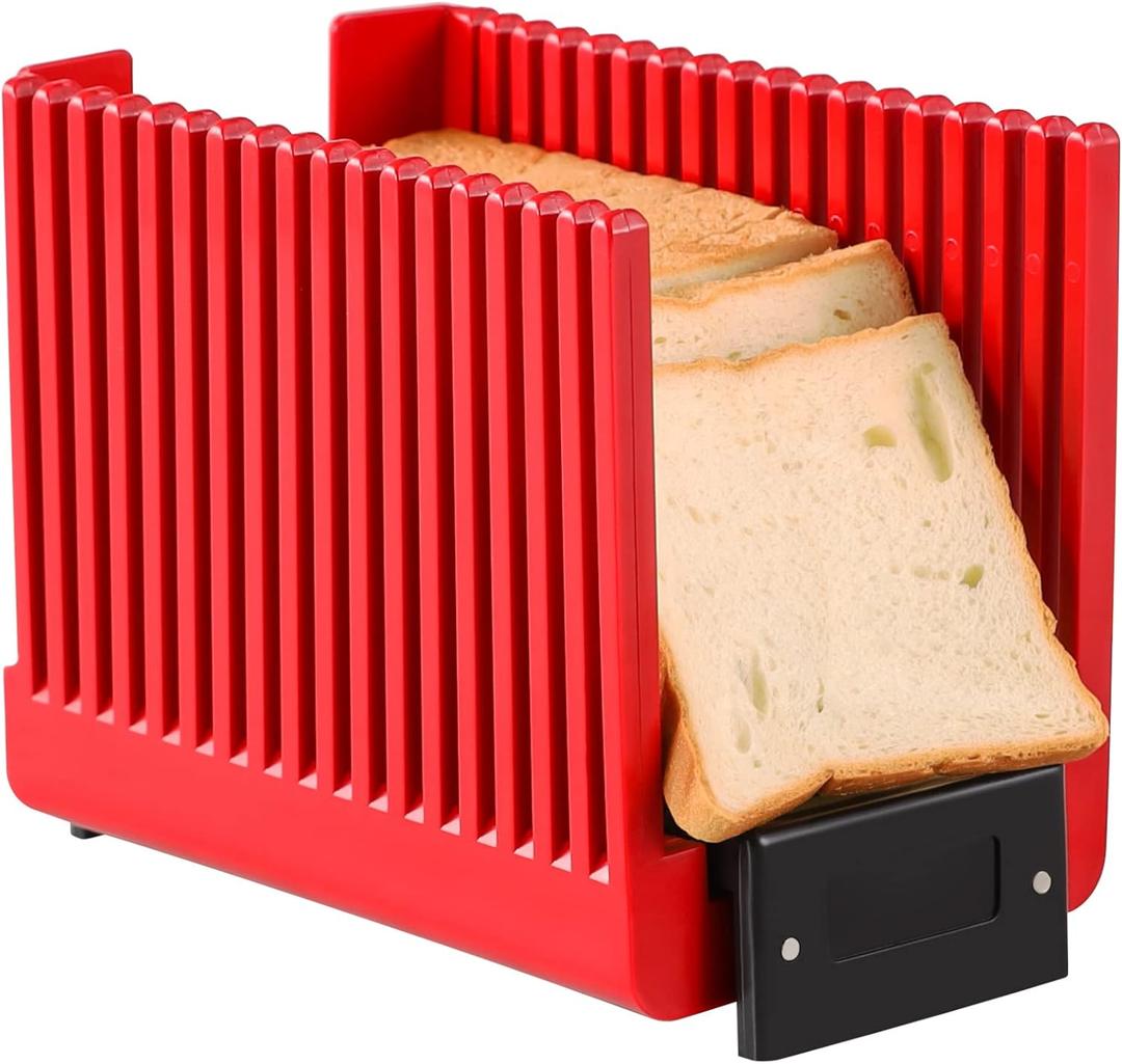 Bread Slicer for Homemade Bread Loaf Bagels, Bread Slicing Guide Easy to Clean Flodable and Campact Bread Cutter without BPA (Red)