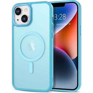 Anuck Case for iPhone 14 Plus Case Magnetic Phone Case Compatible with MagSafe, Soft TPU Bumper Hard Translucent Matte Back Slim Fit Shockproof Protective Cover for Men Women Girls - Lake Blue