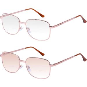 Fullwosing 2 Pairs Bifocal Reading Glasses +2.00 Mens Womens Readers Eyewear Light Metal Frame Far and Near Dual-Use Eyeglasses
