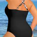 Yonique Women Plus Size One Piece Swimsuit Tummy Control Bathing Suits Lace up Plunge Swimwear Leopard and Black 16W