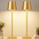 Gold Cordless Rechargeable Table Lamp, 2 Pack Portable Desk Lamp with 5000mAh Battery, Touch Control Stepless Dimming, Wireless Night Light for Dining, Outdoor Camping, Coffee Shop, Waterproof Design