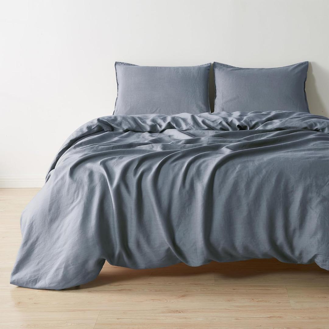 100% Pure European Flax Linen Duvet Set - 3 Pc King Size Duvet Cover with Shams - Breathable for Hot Sleepers, Durable Bedding Set - Corner Ties & Zipper Closure (King / California King, Slate)