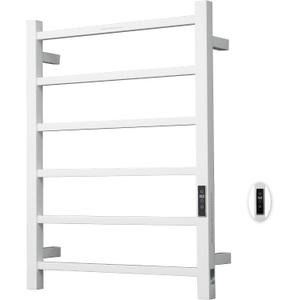 Blarala Heated Towel Racks for Bathroom, Wall Mounted Electric Towel Warmer Racks with Timer & Temperature Control, Stainless Steel Towel Heater for Bathroom (Square-White 6 Bars), Product Dimensions 22"L x 16"W x 3"H