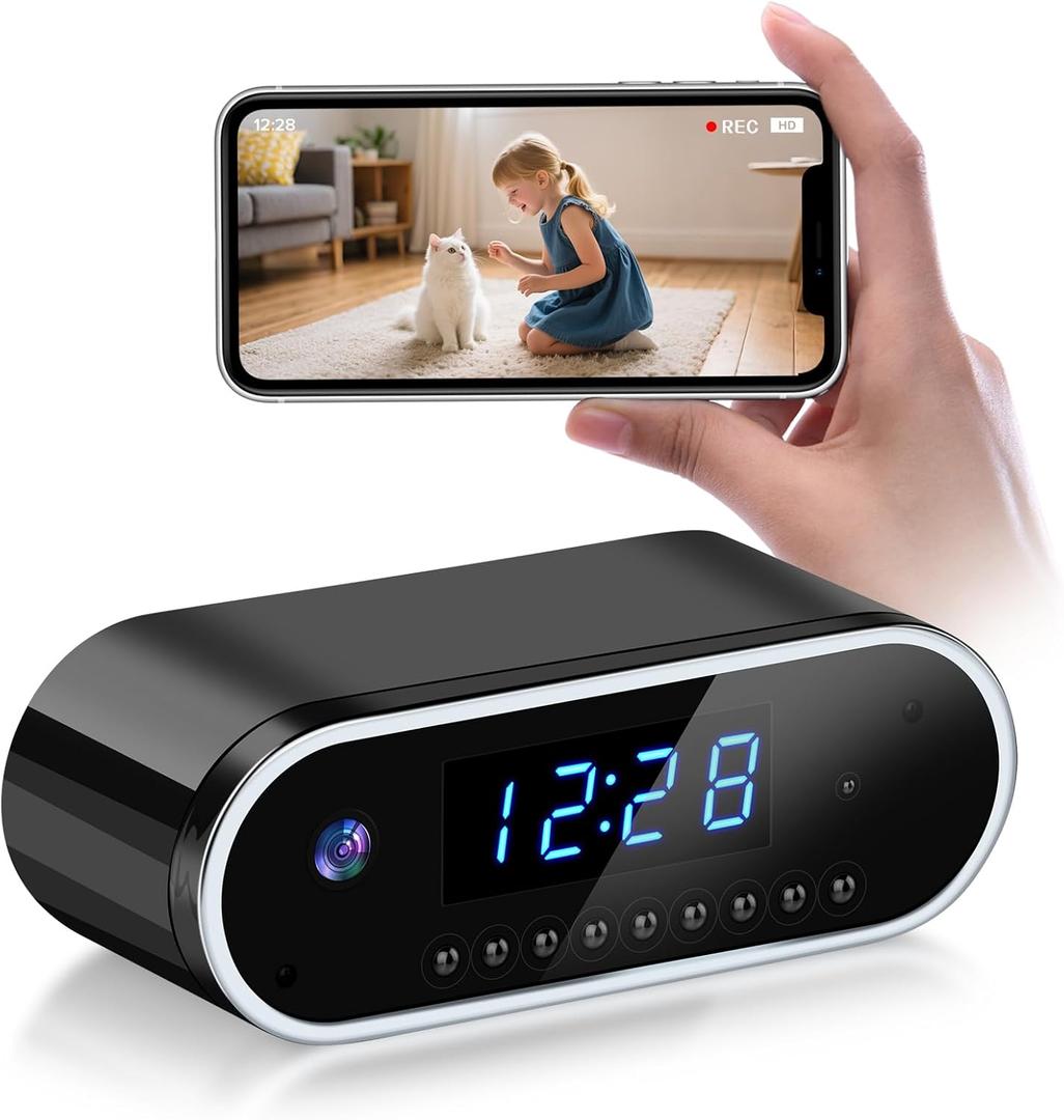 Clock Camera Small Nanny Cam Mini Hidden Camera 1080P Full HD Smart WiFi Cam 140-Degree Wide Angle for Indoor Home Security