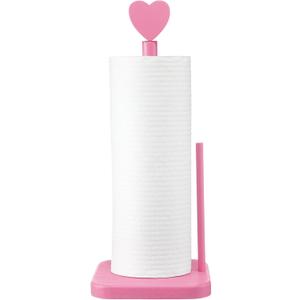 Leinuosen Valentines Day Pink Heart Paper Towel Holder Cute Heart Wooden Paper Towel Holder Pink Bathroom Countertop Accessories Kitchen Roll Stand Organizer Standing Apartment Decor Housewarming Gift