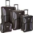 Rockland Fashion Softside 4 Piece Luggage Set, Expandable, (14" Tote/19"/24"/28"), Black Gray