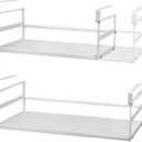 2Pack Under Shelf Storage Basket Organizer Expandable Width Add-On Space Saver Hanging Under Cabinet Pantry Kitchen Countertop Desktop Cupboard Board Slide-In White Heavy-Duty Metal Wider Size (13.19-23.03" W  8.66" D  6.30" H)