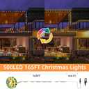 Anycosy Dual Color Change Lights, 165FT 500LED Outdoor/Indoor Waterproof Remote Control Xmas Tree String Lights - 8 Modes, Timer, Warm White/Multi Color