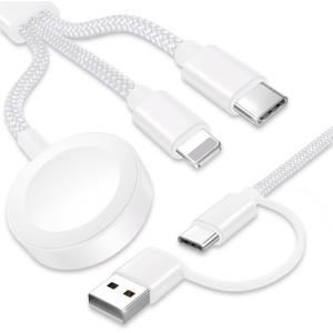 Upgraded 3 in 2 USB C Cable for Apple Watch Charger (4FT/1.2M) Travel USBC Multi Fast Charging Cord Compatible with iWatch Ultra 2/SE 2/10/9/8/7-1, iPhone 16 Pro Max Plus/15/14/13/12/11, iPad, AirPods
