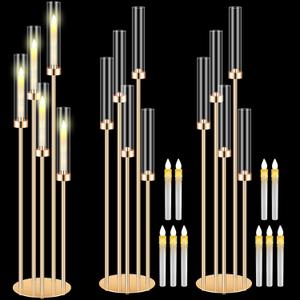 Tandefio 2 Sets Acrylic Candelabra Centerpieces 42.5" Tall Clear Candle Holders Pillar Taper Candlestick with Lampshades 5 Arm Floor Candelabra Stand for Wedding Christmas Ceremony Dinner Party