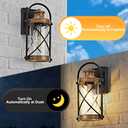 OKELI Dusk to Dawn Outdoor Wall Lights Fixtures, Waterproof Exterior Lighting Fixtures with Photocell Sensor,Vintage Faux Wood Grain Metal Cage Lantern Outside Lights for Porch Patio House Garage