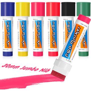 Jetec 6 Pcs Acrylic Paint Markers 30mm Felt Tip Colored Jumbo Marker Waterproof Permanent Ink Neon Glass Markers for Rock Stone Ceramic Wood Canvas Tag Signs Calligraphy and Outdoor Paintings
