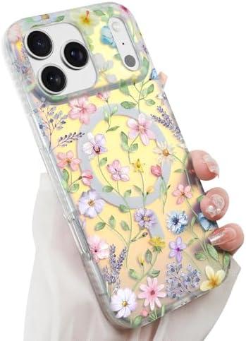 Fiyart Designed for iPhone 17 Pro Max Case,Iridescent Flower Floral Magnetic Cute Phone Cover Compatible with Magsafe Holographic Heavy Duty Shockproof for Women Girls
