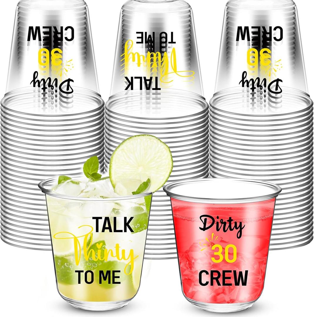 Jingmore 60 Pcs 30th Birthday Cups Disposable Dirty 30 Party Glasses 12oz Talk 30 to Me Plastic Cups Stemless Glasses for Men Women 30th Birthday Plastic Tumble Thirty Party Anniversary Favors