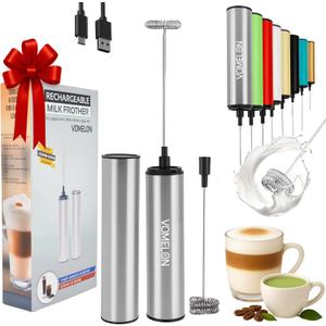Rechargeable Milk Frother Battery Operated,2-Speed Portable Travel Frother,Electric Milk Foamer Coffee Frother for Latte, Cappuccino, Hot Chocolate Drink Mixer with Double Mini Whisks and USB Cable (Silver)