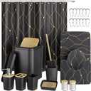 XLHOMO Black and Gold Bathroom Accessories Set - 24PCS with Shower Curtain, Rugs, and Waterproof Curtain Set