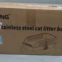 Stainless Steel Cat Litter Box with Lid, XL Extra Large High Sided Litter Box for Big Cats, Odor Free Open Top Litter Pan Easy Cleaning Anti-Urine Leakage Non-Stick, Includes Scoop, Light Grey