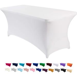Peomeise 2PCS 6FT Spandex Table Cover Rectangular Stretch Spandex Tablecloth (White,6FT)